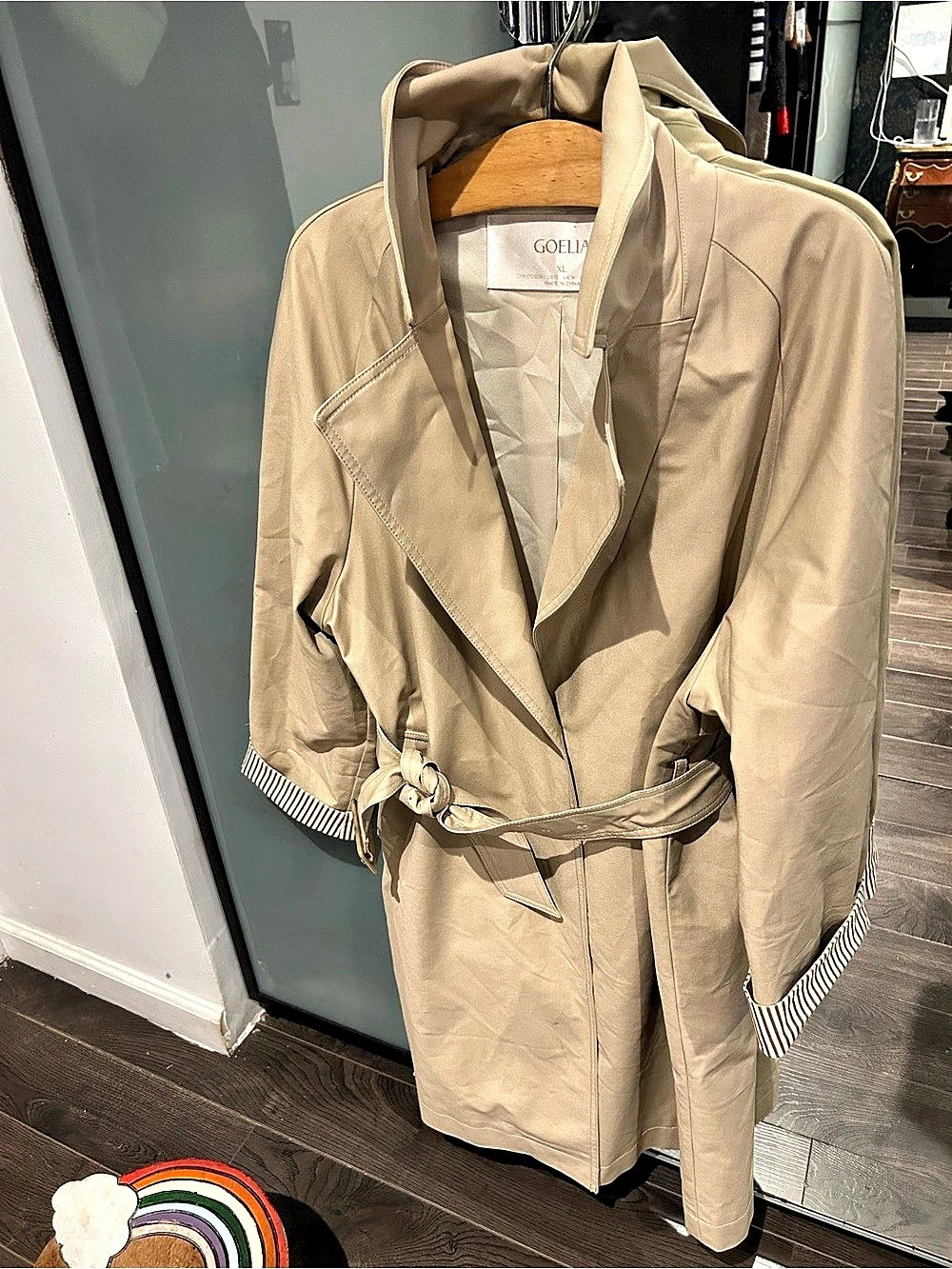 GOELIA Belted Trench Coat in Beige Size XL